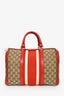 Gucci Vintage GG Supreme Canvas Red Leather Web Boston Bag with Strap