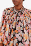 Giambattista Valli Pink/Black Silk Floral Print Short Sleeve Flowy Blouse Size 40