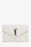 Saint Laurent White Grained Leather Chevron Envelope Wallet on Chain