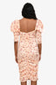 For Love & Lemons Peach Floral Print Ruched Midi Dress Size M