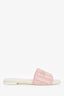 Pre-loved Chanel™ White/Pink Terrycloth Crochet Striped Mules Sandals Size 37.5