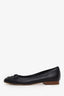 Pre-loved Chanel™ Black Leather Bow CC Cap Toe Ballet Flats Size 36.5