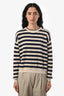 Brunello Cucinelli Cream/Navy Blue Cotton Knit Long Sleeve Crewneck Sweater Size Medium