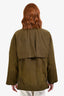 Miu Miu Army Green Viscose Cotton Wax Finish With Corduroy Collar Embroidered Logo Jacket Size 36