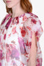 Dries Van Noten White/Pink Silk Blend Floral Short Sleeve Dress Size 34