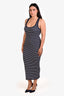 A.L.C Cream/Navy Blue Knit Cotton Striped Scoop Neck Sleeveless Maxi Dress Size Large