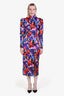Rotate Purple/Multicolour Colour-Block Floral Mock-Neck Poof Long Sleeve Midi Dress Size 2