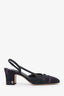 Pre-loved Chanel™ Black Denim Interlocking CC Logo Slingback Pumps Size 38C