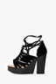 Pre-Loved Chanel™ Black Velvet Wooden Wedge Heels Size 37