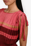 Ulla Johnson Pink Multicolour Satin Stripped Plissé Midi Dress Size 2