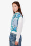 Hermès White/Blue Silk Printed Zip-Up Knit Jacket Size 36