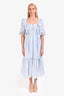 Self-Portrait Blue Cotton Floral Embroidered Short Sleeve Midi Dress Size 2