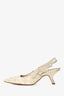 Christian Dior Cream/Gold Embroidered J'Adior Slingback Kitten Heels Size 38.5