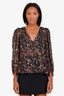 Sandro Black Patterned Silk Sheer Long Sleeve Top Size 3