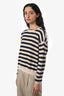 Brunello Cucinelli Cream/Navy Blue Cotton Knit Long Sleeve Crewneck Sweater Size Medium