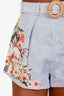 Zimmermann Blue Floral 'Lexi' Belted Shorts Size 00