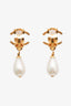 Pre-loved Chanel™ 96P Gold Tone Pearl CC Dangle Clip-on Earrings