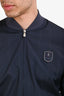 Brunello Cucinelli Navy Pinstriped Logo Baseball Zip Up Jacket Size M Mens