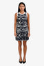 Pre-loved Chanel™ Cruise 2018 Navy Blue/White Jacquard Knit Sleeveless Mini Dress Size 36