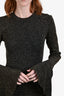 Frame Black/Gold Knit 'Godet Lurex' Bell Sleeve Dress Size M
