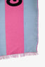 Gucci Pink/Blue Wool Silk Striped 'GUCCY' Embroidered Scarf