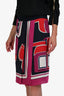 Hermès Navy Purple Printed Silk Midi Skirt Size 36