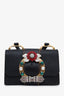 Miu Miu Black Madras Leather Crystal Embellished Buckle Flap Shoulder Bag