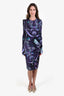 Emilio Pucci Purple/Teal Printed Rouched Midi Dress Size 12