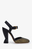 Salvatore Ferragamo Black Leather Glitter Ankle Strap Heels Size 6