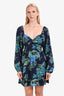 Faithfull The Brand Blue Floral Print Long Sleeve Mini Dress Size 6