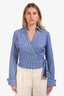 Elisabetta Franchi Blue/White Striped Cotton Tie Around Crop Shirt Size 44