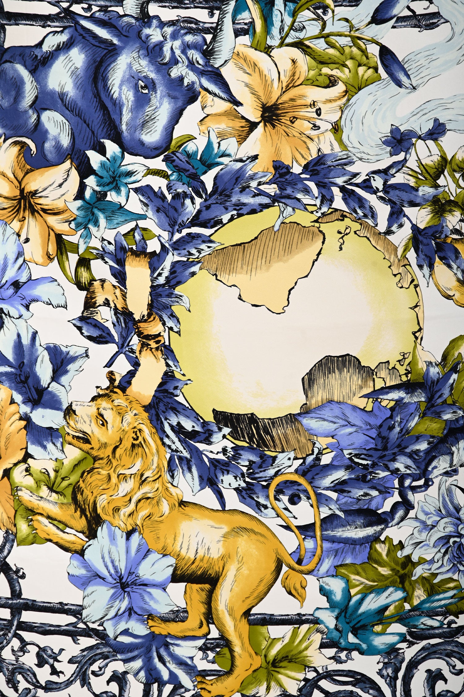 Christian Dior White/Blue Silk Lion Graphic Logo Scarf – Mine & Yours