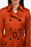Burberry Orange Belted Midi Trench Coat Size 2