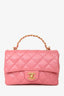 Pre-loved Chanel™ 2023 Light Pink Quilted Lambskin Mini Crystal Top Handle Rectangular Flap