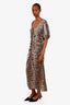 Ganni Leopard Ruched Short Sleeve Maxi Dress Size 42