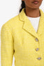 Pre-loved Chanel™ 2012 Yellow Tweed Crystal Buttoned Jacket + Midi Skirt Set Size 38