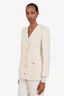 Gucci Beige Cotton Tweed Single Breasted V-Neck Blazer Size 40