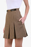 Celine Brown Wool Houndstooth Pleated Mini Skirt Size 34