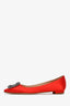 Manolo Blahnik Red Satin and Leather Hangisi Flats Size 36