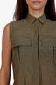 Helmut Lang Green Cotton Silk Sleeveless Button Down Shirt Size P