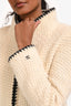 Pre-loved Chanel™ 2000 Cream/Black Wool Blanket Stitched Zip Coat Size 38