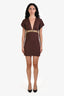 Just Cavalli Brown Cotton Leather Logo Short Sleeve Mini Dress Size M