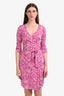 Diane von Furstenberg Pink/White Patterned Wrap Midi Dress Size 4
