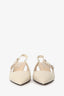 Prada Cream Patent Leather Triangle Bow Logo Slingback Kitten Heels Size 37.5