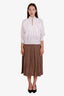 Gucci Brown Houndstooth Linen Pleated Chain-Link Accent Midi Skirt Size 38