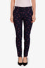 Pantalon Gucci en coton et laine bleu marine à broderie florale Taille 40