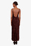 Max Mara Pianoforte Brown Velvet Embroidered Beaded Dress Size 10