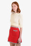 Pre-loved Chanel™ 2001 Cream Ribbed Knit Cropped Crewneck Sweater Size 34
