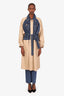 Sandro Beige/Blue Denim-paneled Belted Trench Coat Size 42