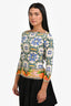 Dolce & Gabbana White/Multi Silk Printed Long Sleeve Top Size 38